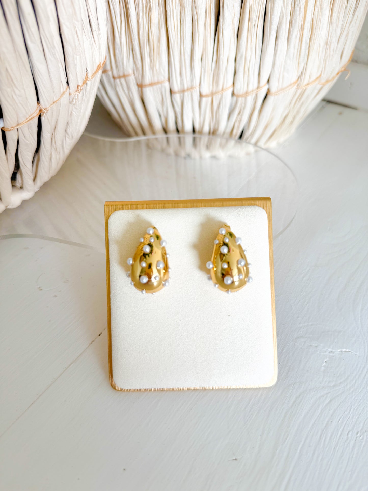 Pearl & Gold Tear Drop Earrings