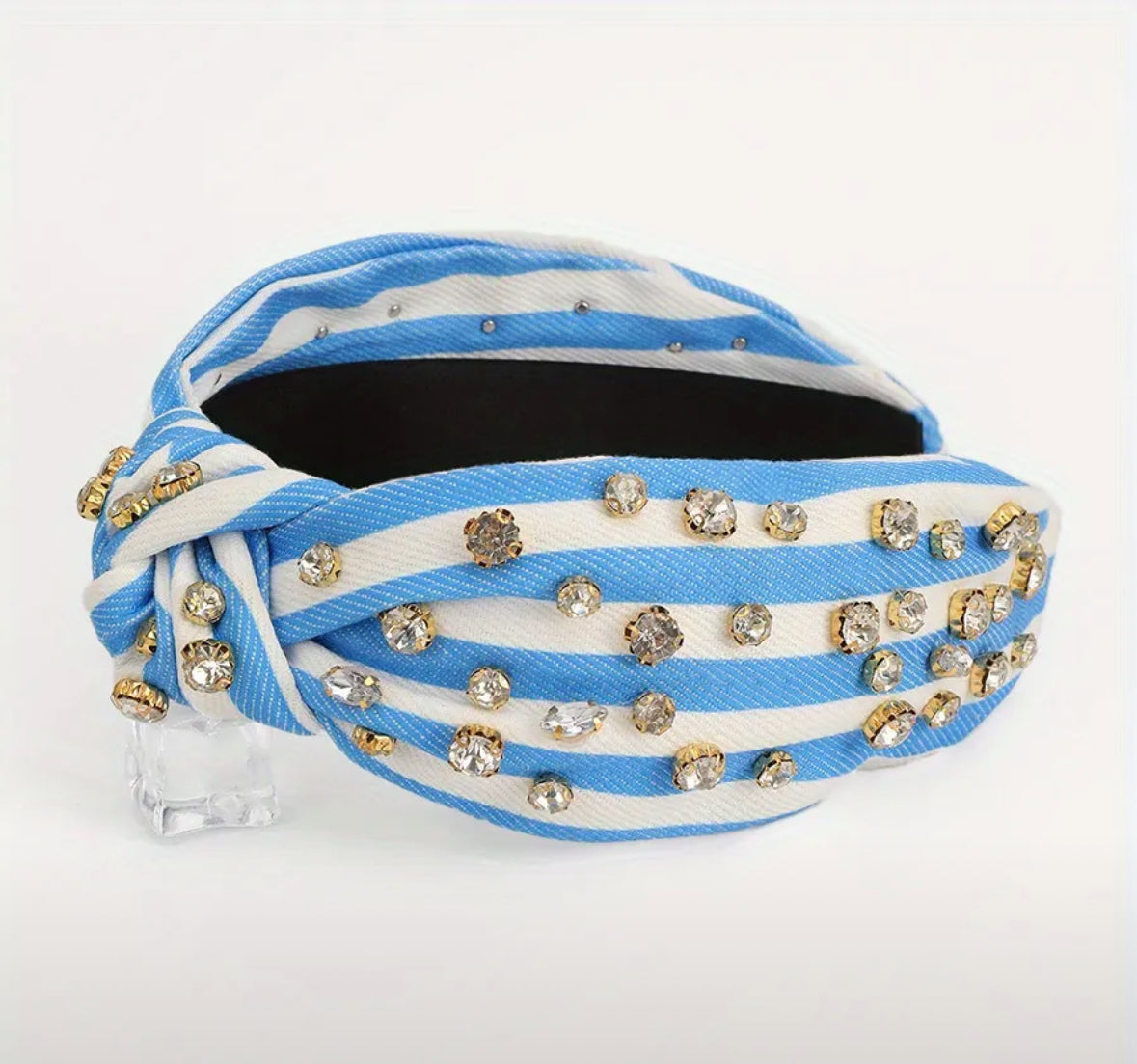 Blue Stripe Bejeweled Headband