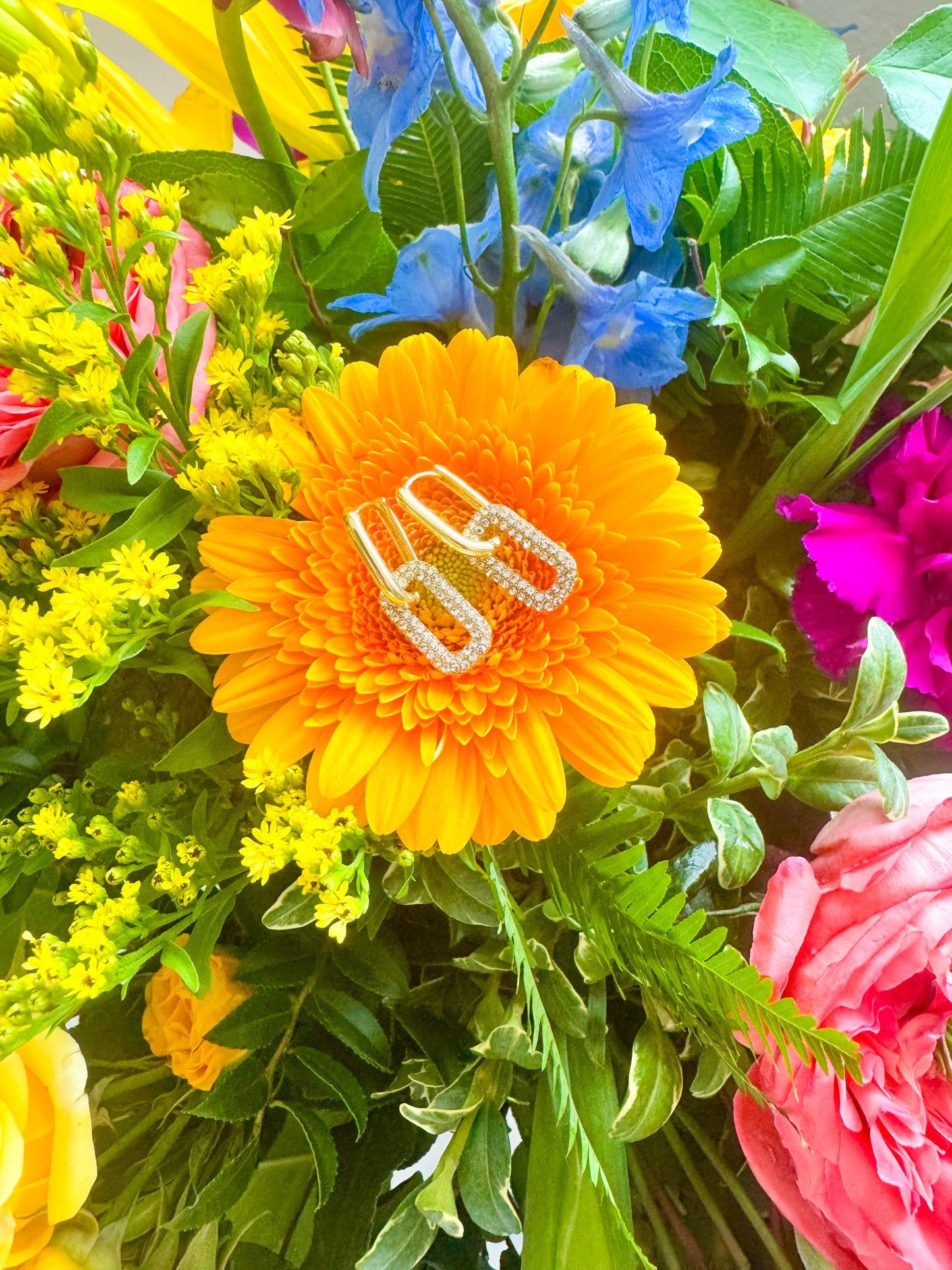 Sparkle Double Hoop Gold Drop Earrings