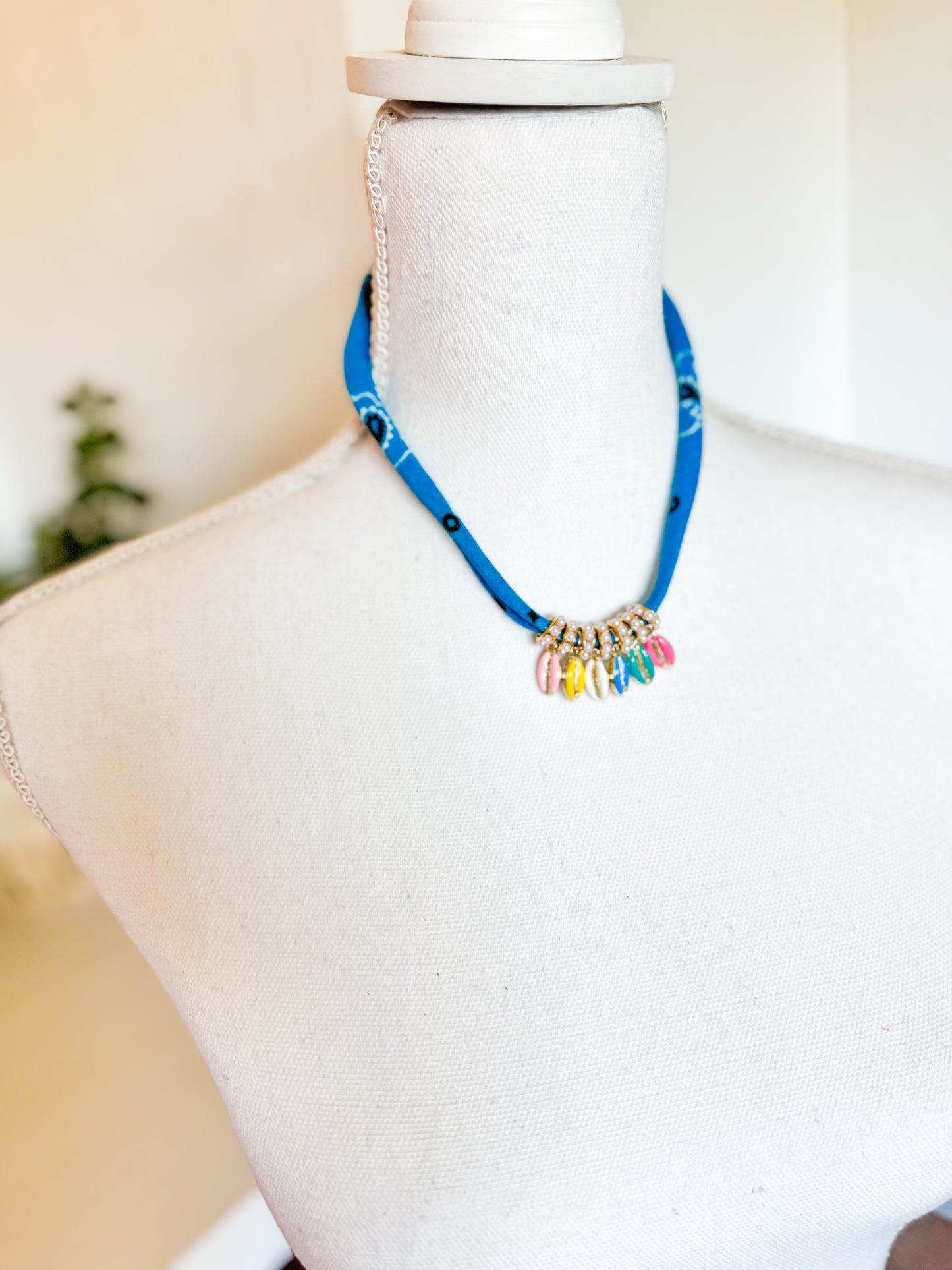 Colorful Cowrie Charm Bandana Necklace