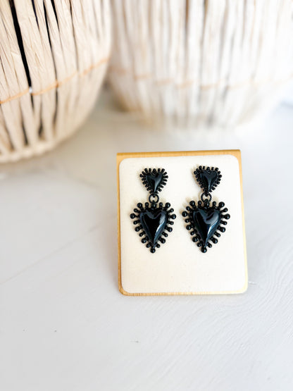Black Heart Statement Earrings