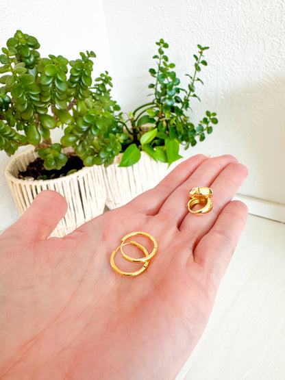 Double Gold Tarnish Free Huggie Earrings