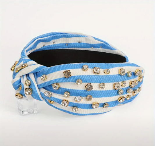 Blue Stripe Bejeweled Headband