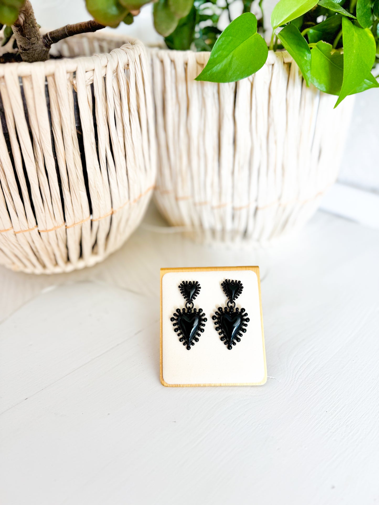Black Heart Statement Earrings