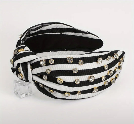 Black Stripe Bejeweled Headband