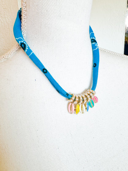 Colorful Cowrie Charm Bandana Necklace